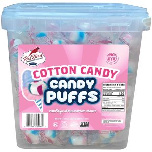 Red Bird Soft Cotton Candy Puffs 52 oz Tub, Mints Individually Wrapped, Gluten Free, Kosher, Free from Top 8 Allergens, Made with 100% Pure Cane Sugar