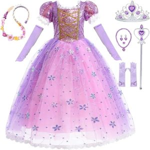 Girls Purple Dress Princess Costume for Little Girls Dress Up for Birthday Party Halloween Christmas