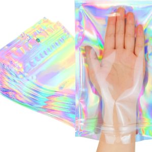 Smell Proof Bags & Resealable Foil Pouch Mylar Sample Bag Great for Party Favor Food Storage (Holographic Color) (50pcs-6x9 inch)
