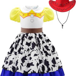Cowgirl Costume Girls Cowgirl Dress Jessie Costume Halloween Party Princess Dress Up Outfit with Red Cowboy Hat