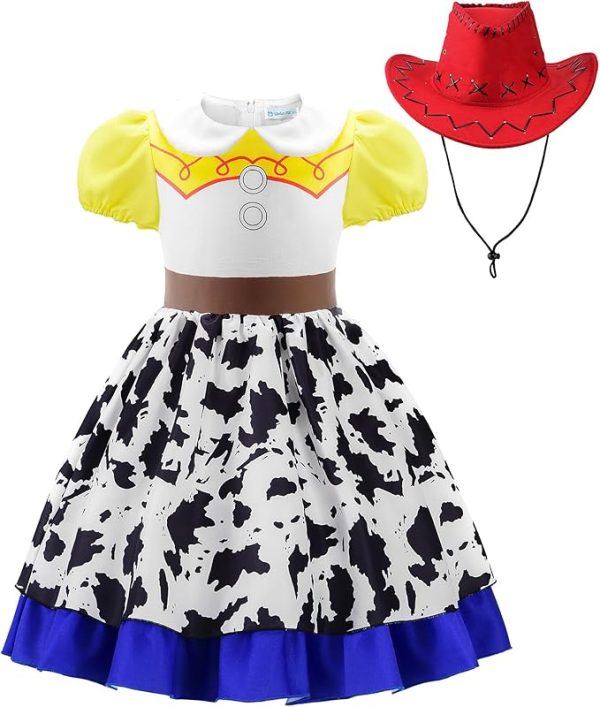 Cowgirl Costume Girls Cowgirl Dress Jessie Costume Halloween Party Princess Dress Up Outfit with Red Cowboy Hat