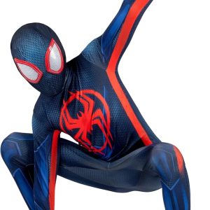 Marvel Miles Morales: Spider-Man Official Youth Deluxe Zentai Costume - Stretch Spandex with Hidden Zippers and Wrist Slits