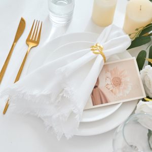 Handmade Cotton Linen Napkins Cloth with Fringes Set of 6 17"x17" White Boho Dinner Table Napkins Bulk for Christmas Thanksgiving Wedding Party Decoration