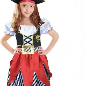 Lingway Toys Girls Deluxe Pirate Costume,Buccaneer Princess Dress for Kids