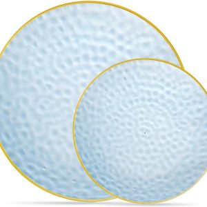 Plasticpro 64 Piece Combo Plates Set includes 32-7'' inch Plates & 32-10'' inch Plates Blue Hammered Plastic PartyPlates Premium heavyweight Elegant, Disposable, Tableware, Dishes,