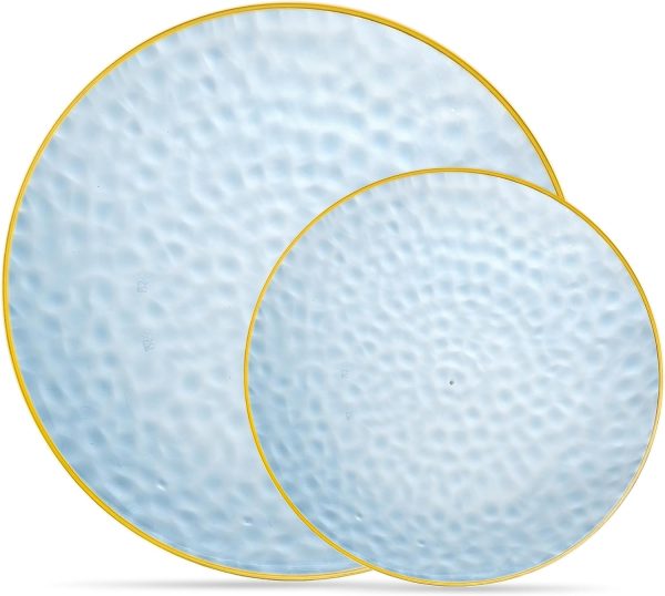Plasticpro 64 Piece Combo Plates Set includes 32-7'' inch Plates & 32-10'' inch Plates Blue Hammered Plastic PartyPlates Premium heavyweight Elegant, Disposable, Tableware, Dishes,