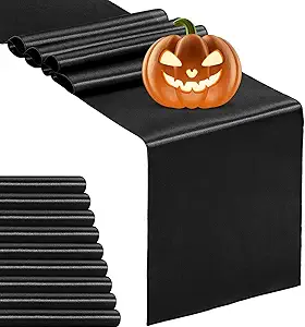 10-Pack Satin Table Runner Black 12 x 108 inches Long, Table Runners for Wedding, Birthday Parties, Banquets Decorations（10 Pack, 12x108 Inch, Black）
