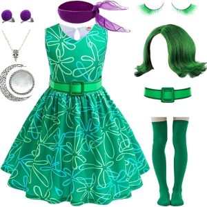 Girls Disgust Costume Joy Princess Dress Costume Kids Cosplay Dress up Halloween Birthday Christmas Outfits with Wig