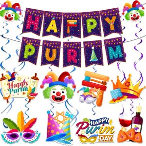 Purim Decorations, Happy Purim Day Banner Hanging Swirls, Purim Party Supplies Banner Purim Decorations Streamers Happy Purim Banner, Purim Hanging Decorations Purim Decor Outdoor for Home Office