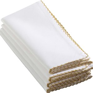 SARO LIFESTYLE - 1442.GL20S 1442 Recotting Collection Whip Stitched Design Dinner Napkins, Gold-Set of 4 Pcs, 20", 4 Pieces