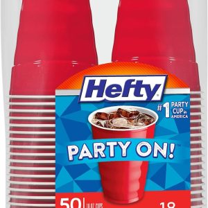 Hefty Party On Disposable Plastic Cups, Red, 18 Ounce, 50 Count