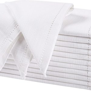 Textured Cloth Napkin in 100% Cotton Set of 12 White 17"x 17" Wedding Napkins Cocktails Napkins Thanksgiving Fabric Napkins, Napkins Mitered Corners & Generous Hem, Machine Washable Dinner Napkins