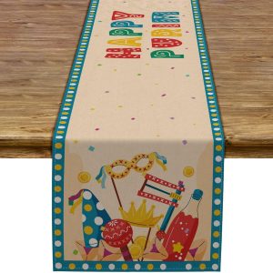 Pudodo Happy Purim Table Runne,r Jewish Carnival Hamantaschen Gragger Masque Festival Holiday Party Kitchen Dining Home Decoration