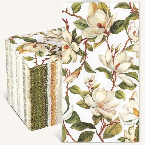 Homlouue Vintage Magnolia Flower Napkins, 100PCS 3 Ply Floral Paper Napkins, Bathroom Napkins Guest Disposable, Floral Napkins, Flower Party Paper Napkins Decorative for Spring Summer Fall Decorations