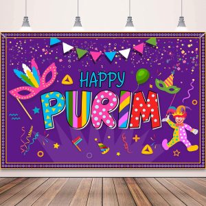 Purim Decorations Happy Purim Banner, Backdrop for Photography 5×3Ft Jewish Purim Party Background Decorations Carnival Banner for Purim Day