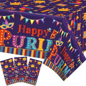 3 Pack Purim Party Tablecloth Princeton Day Table Cloth Colorful Tablecloth Purim Day Disposable Plastic Table Cover for Purim Party Decoration,54 x 87In