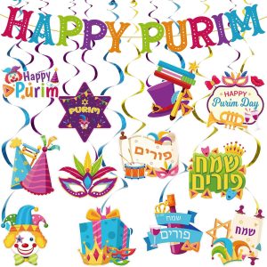 38 Pcs Happy Purim Hanging Swirls Purim Banner Purim Hanging Decorations for Purim Day Party Decor