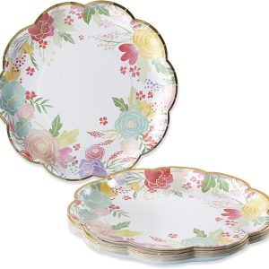 Kate Aspen Garden Blooms 9 in. Premium Decorative Paper Plates | Party Supplies (350 GSM weight -Set of 16) - Perfect for Weddings, Bridal Brunches, Bridal/ Baby Showers
