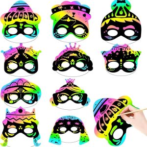 Deekin 60 Pcs Purim Story Scratch Masks, Gift Set for Purim Colored Scratch Party Favors DIY Art Mask Craft Kit for Jewish Holiday Party Favors Purim Party Activities Decoration