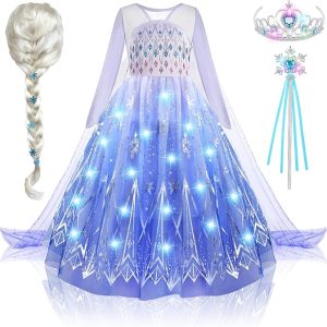 Latocos Light Up Elsa Costume for Girls Kids Princess Dress Up Cloths for Little Girls Birthday Halloween Cosplay