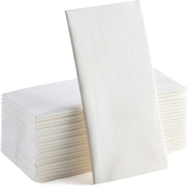 White Paper Napkins | Linen Feel Guest Disposable Cloth Like Dinner Napkins | Hand Towels | Soft, Absorbent, Paper Hand Napkins for Kitchen, Bathroom, Parties, Weddings, Dinners Or Events | 50 Pack