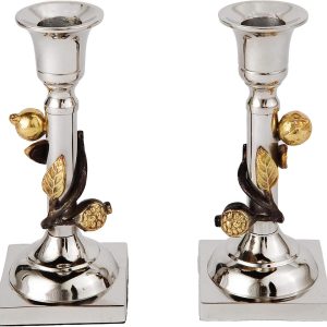 Yair Emanuel Candlestick Holders for Shabbat Candles Pomegranates Judaica Gift CSU-1
