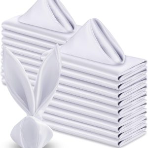 VACVELT 50 Pack White Satin Napkins 20x20 Inch Wedding Napkins Bulk, Decorative Elegant Dinner Napkins Square Table Napkins Decor, Silky Satin Cloth Napkins for Restaurant Banquet Graduation Party