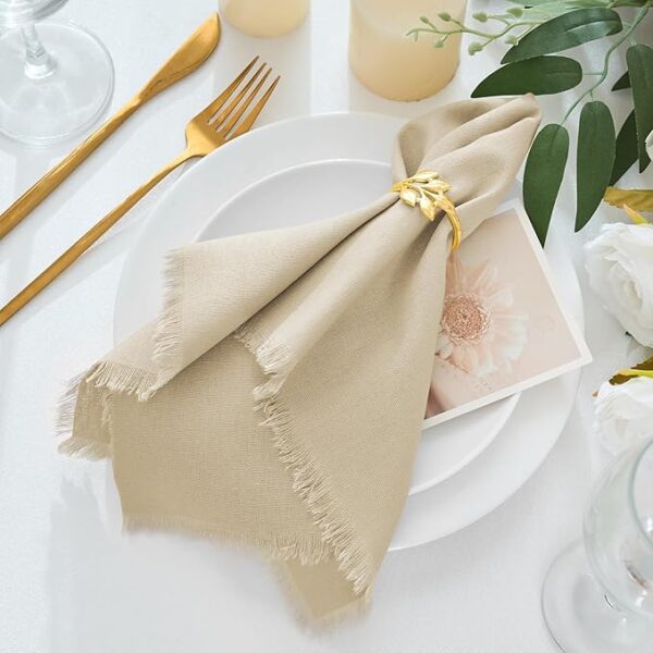 Handmade Cotton Linen Napkins Cloth with Fringes Set of 6 17"x17"Beige Cotton Linen Dinner Table Napkins Bulk for Christmas Thanksgiving Wedding Party Decoration