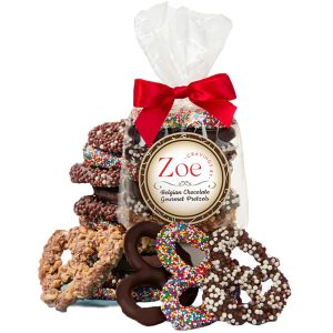 CRAVINGS BY ZOE Chocolate Covered Pretzels Gift Bag 8 oz | Gourmet Kosher Milk & Dark Belgian Chocolate Candy Food Gift Box Basket | Birthday, Holiday, Thank You, Valentines Day Men Women Mom Dad