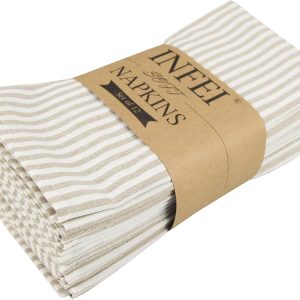 Plain Striped Cotton Linen Blended Dinner Cloth Napkins - Set of 12 (40 x 30 cm) - for Events & Home Use (Beige)