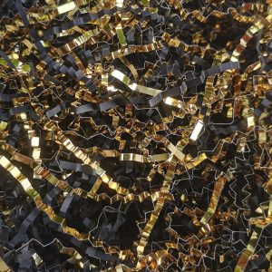 JHESAO 1LB Crinkle Cut Paper Shredded Paper for Gift Box Baskets Filler, Black and Gold Crinkle Cut Paper Shred Filler Confetti for Packaging