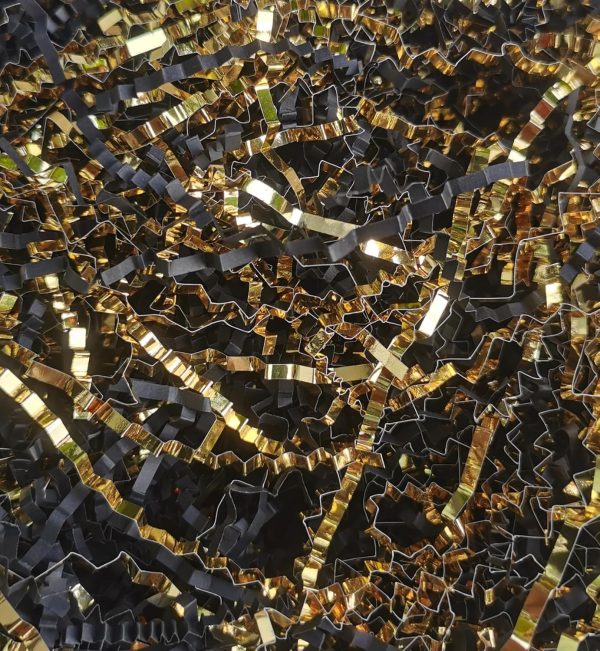 JHESAO 1LB Crinkle Cut Paper Shredded Paper for Gift Box Baskets Filler, Black and Gold Crinkle Cut Paper Shred Filler Confetti for Packaging
