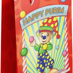 Winfaire Purim Gift Bags - 12 Pack Purim Bags for Mishloach Manot - Purim Boxes and Bags Bulk - Happy Purim Bags and Boxes - Medium Red Clown Design