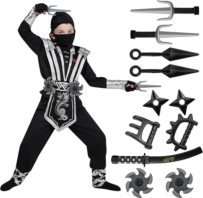 Spooktacular Creations Halloween Ninja Costume for Kids, Boys Ninja Costume, Toddler Ninja Accessories Set for DressUp Party