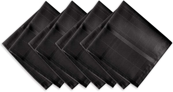 Newbridge Set of 4 Square Fabric Napkins, Elegance Plaid, 100% Polyester, No Iron Soil Resistant Dining Room, Party and Banquet Napkins, Solid Textured, Black