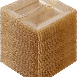 Goodluck 240PCS Square Gold Glitter Plates with Plastic Forks, Gold Dessert Plates for 120 Guests, Heavy Duty Disposable Plates for Party, Including 120 6.5" Plastic Plates and 120 7.4" Forks