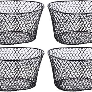 Small Metal Rectangular, Oval and Round Wire Baskets with or without Handles, Black and White, 4-ct Sets (Oval Black Without Handles)