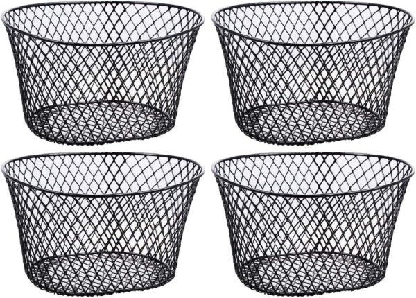 Small Metal Rectangular, Oval and Round Wire Baskets with or without Handles, Black and White, 4-ct Sets (Oval Black Without Handles)