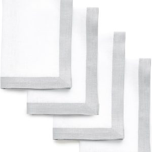 Solino Home Linen Napkins Set of 4 – 100% Pure Linen Soft Grey and White Cloth Napkins 20 x 20 Inch – Washable Dinner Napkins for Christmas, Winter, Holiday Decor – Classic