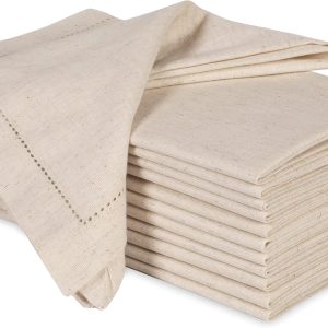 Ramanta Home Cloth Dinner Napkins in Cotton Flax Fabric with Hemstitched & Tailored Mitered Corner Finish Size 20x20 inch Set of 12