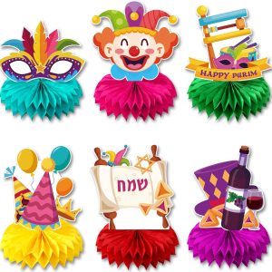 Purim Party Decorations Honeycomb Centerpieces, Jewish Carnival Table Centerpieces Sign Table Topper for Purim Party Home Decor - Set of 6 Counts