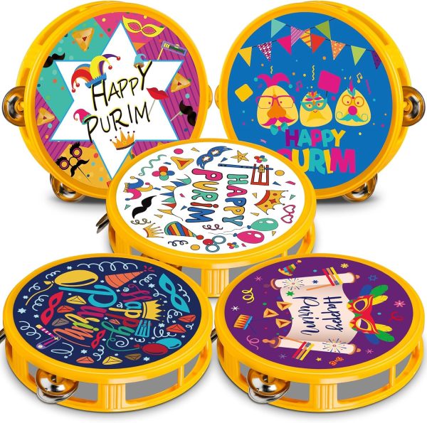 20 Pcs Happy Purim Tambourine Noisemaker, Purim Percussion Musical Instruments Festivities Begin with Noise Maker for Happy Purim Day Party Birthday Supplies