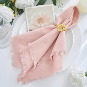 Handmade Cotton Linen Napkins Cloth with Fringes Set of 4 17"x17" Dusty Pink Boho Dinner Table Napkins Bulk for Christmas Thanksgiving Wedding Party Decoration