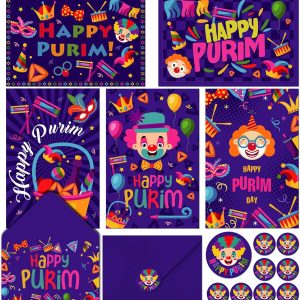 Jetec 100 Sets Happy Purim Greeting Cards with Envelopes and Stickers to and from Jewish Holiday Complimentary Note Cards Religious Jewish Holiday Greetings Invitations 4 x 6 Inches