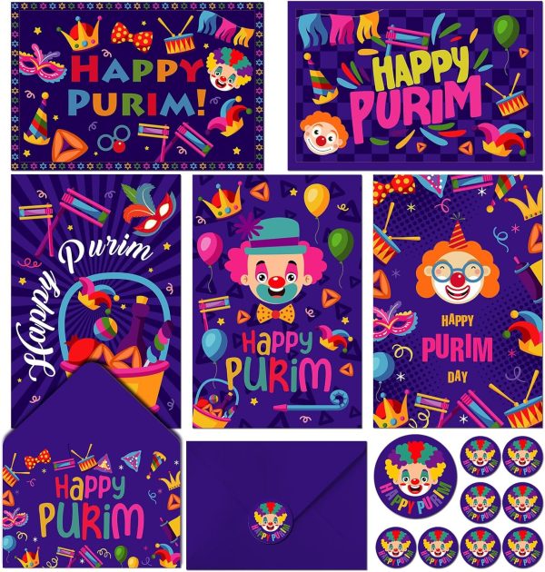 Jetec 100 Sets Happy Purim Greeting Cards with Envelopes and Stickers to and from Jewish Holiday Complimentary Note Cards Religious Jewish Holiday Greetings Invitations 4 x 6 Inches