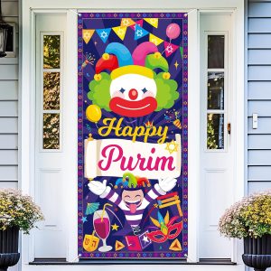 gisgfim Happy Purim Door Banner Purim Decorations Door Cover Happy Purim Door Sign Purim Decor for Front Door Porch Purim Party Festival Carnival Supplies Door Decors 79x35 Inch