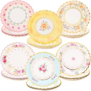 Sparkle and Bash 48-Pack Floral Paper Plates for Baby Shower (7 in) - Tea Party Plates - Baby Shower Plates - Flower Plates Disposable - Paper Floral Plates - Floral Disposable Plates