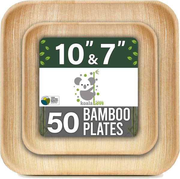 Palm Leaf Plates Bamboo Paper Plates Disposable 10 Inch & 7 Inch Bulk Party Pack Eco Compostable Biodegradable Wooden Plates Best Alternative To Plastic Paper Plates (50 pc)