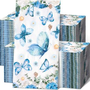 Spiareal 200 Pcs Disposable Guests Hand Towels Bulk Bathroom Paper Napkins Butterfly Decorative Dinner Towels Flower Decorations for Wedding Holiday Birthday Party Supplies(Butterfly)