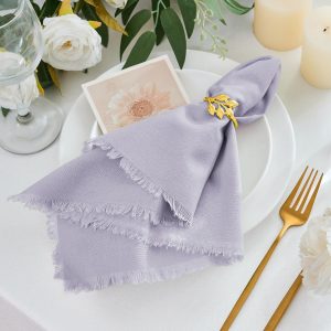 Handmade Cotton Linen Napkins Cloth with Fringes Set of 4 17"x17" Lavender Boho Dinner Table Napkins Bulk for Christmas Thanksgiving Wedding Party Decoration